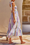 Colorful Stripes Splicing Tiered Sling Dress 