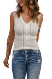 White Lace Buttoned Décor Shirred Tank Top