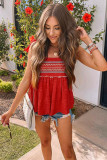 Red Embroidered Babydoll Tie Strap Tank Top