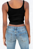 Black Ribbed Knit Cropped Tank Top