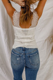 White Lace Buttoned Décor Shirred Tank Top