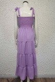 Plain Swiss Dot Smocked Tie Strap Maxi Dress