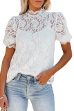 White High Neck Lace Short Sleeve Top