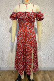 Puff Sleeves Off SHoulder Split Maxi Dress 