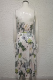 White Floral V Neck Side Sash Irregular Length Dress
