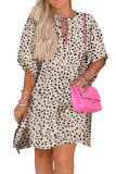 Khaki Leopard Animal Print Half Sleeve Shift Dress