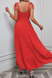 Plain Swiss Dot Smocked Tie Strap Maxi Dress