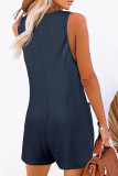 Sleeveless Button Waffle Romper with Pockets 
