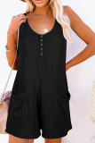 Sleeveless Button Waffle Romper with Pockets 