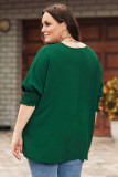 Green Crinkle Texture Puff Sleeve Plus Size Top