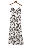 Beige Crossover Hollow-out Maxi Floral Dress with Slit