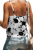 White Floral Shading Print Button Tie Front Tank Top