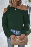 Plain Cold SHoulder Puff Sleeves Blouse 
