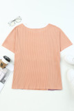 Orange Colorblock Stitching Short Sleeve Rib Knit Top
