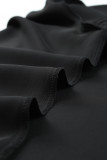 Black Solid Pleated Keyhole Short Sleeve T Shirt