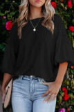 Black Joint Bubble Sleeve Round Neck Blouse