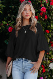 Black Joint Bubble Sleeve Round Neck Blouse