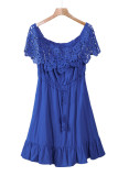Blue Off-the-shoulder Lace Sleeves Plus size Dress