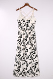 Beige Crossover Hollow-out Maxi Floral Dress with Slit