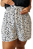 White Plus Size Dalmatian Print High Waist Shorts