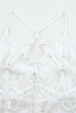 White Crisscross Back Soft Bone Floral Lace Crochet Bodysuit