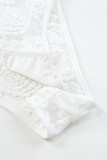 White Crisscross Back Soft Bone Floral Lace Crochet Bodysuit