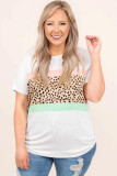White Leopard Color Block Plus Size T Shirt