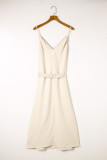 Apricot V Neck Sleeveless Maxi Dress with Elastic Belt