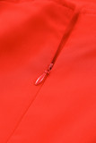 Red High Neck Lantern Sleeves Backless Mini Dress