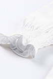 White Solid Color Half Sleeve V Neck Blouse