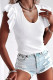 White Rib Knitted Ruffle Sleeve U Neck Top