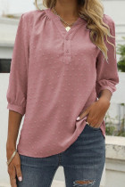 Pink Half Sleeve Buttoned Dotted Blouse