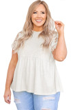 Apricot Hollowed Lace Sleeve Plus Size Tunic Top