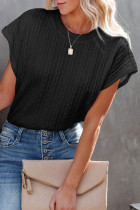 Black Textured Knit Short Sleeve Top