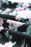 Black Plus Size Floral Print Ribbon V Neck Tank Top