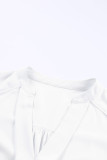 White Solid Color Half Sleeve V Neck Blouse