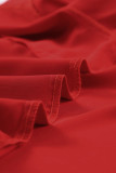 Red Solid Color Half Sleeve V Neck Blouse