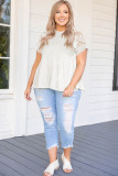 Apricot Hollowed Lace Sleeve Plus Size Tunic Top