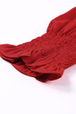 Red Solid Color Half Sleeve V Neck Blouse