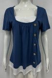 Plain Smocked Button Short Sleeves Top 