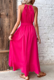 Rose Lace Splicing Halter Irregular Length Maxi Dress