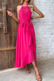 Rose Lace Splicing Halter Irregular Length Maxi Dress