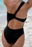 Black Twist Cutout Asymmetric One Piece Swimsuit