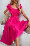 Rose Smocked Ruffles Midi Dress With Sash