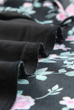 Black Plus Size Floral Print Ribbon V Neck Tank Top