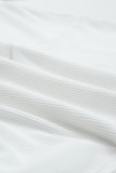 White Contrast Knit Splicing V Neck Studded Blouse