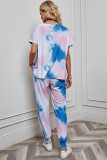 Tie Dye Short Sleeve Top and Drawstring Pants Two Pieces Set 