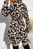Black Leopard Tie Bow Collar High Waist Mini Dress