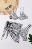 White 3pcs Leopard Bikini & Sarong Swim Set