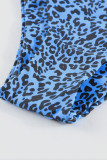 Blue 3pcs Leopard Bikini & Sarong Swim Set
